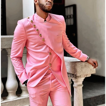 Блейзер, костюм, полный комплект для мужчин, Розовый костюм из двух частей, Элегантный Костюм для Дома, Официальный Случай, Обычная Приталенная куртка, брюки