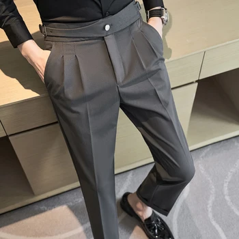 Мужские костюмные брюки 2023, Новый британский стиль, деловые Повседневные Однотонные прямые брюки для мужчин, официальные брюки, мужская одежда L05